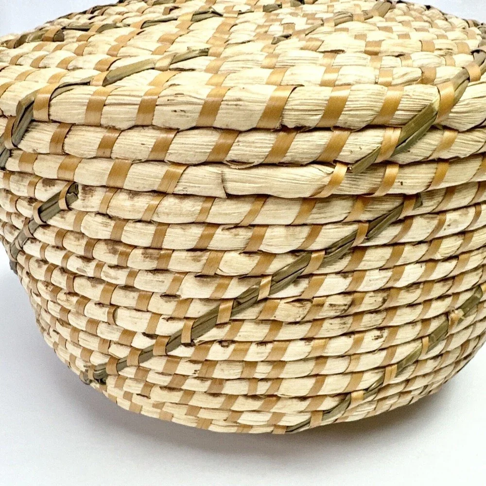 Hand Woven Knitting‎ Basket w/ Hole Basket Yarn Bowl Sweet grass Woven 12”W